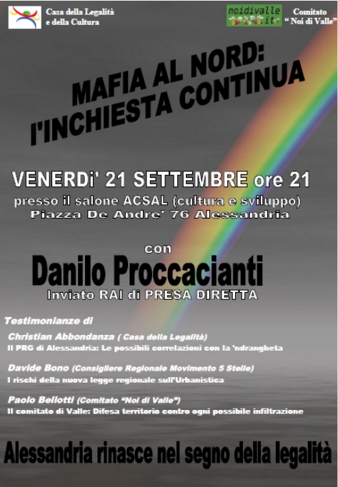Il 21 settembre ad Alessandria, crocevia della 'ndrangheta al Nord