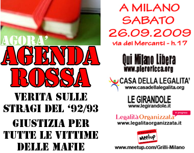 Il 26 settembre a Milano per l'Agenda Rossa di Paolo Borsellino e per la Giustizia