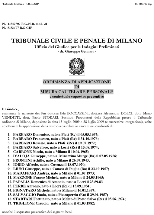 Ordinanza dell'Operazione PARCO NORD