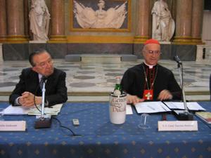 il cardinal Bertone con Andreotti a Genova
