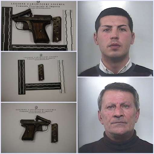 Michele ed Alessandro MACRI' con la pistola sequestrata [foto Riviera24]