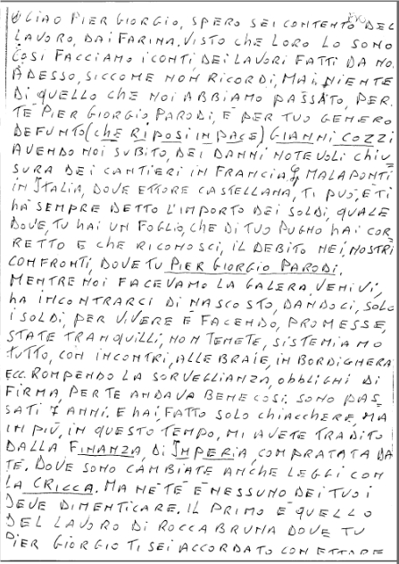 LA LETTERA DEL ROLDI AL PARODI