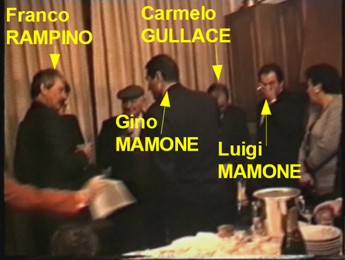 il brindisi di Gino MAMONE con Franco RAMPINO, attorniano dal vecchio nonno, Carmelo GULLACE e Luigi MAMONE