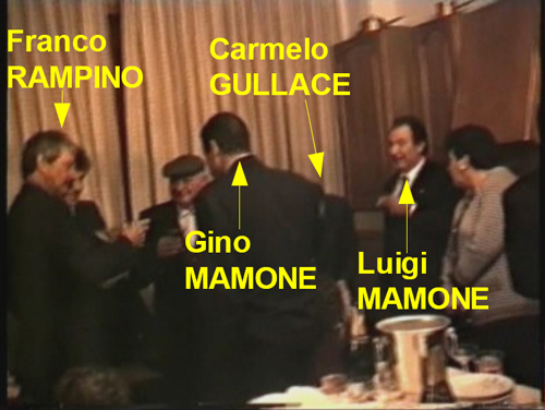 il brindisi di Gino MAMONE con Franco RAMPINO, attorniano dal vecchio nonno, Carmelo GULLACE e Luigi MAMONE