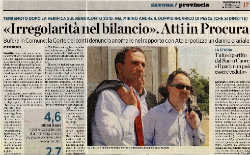 titolo de Il Secolo XIX sui risvolti della relazione della Corte dei Conti
