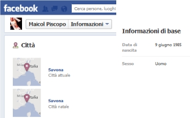 estratto pagina facebook delle info di Maicol Piscopo