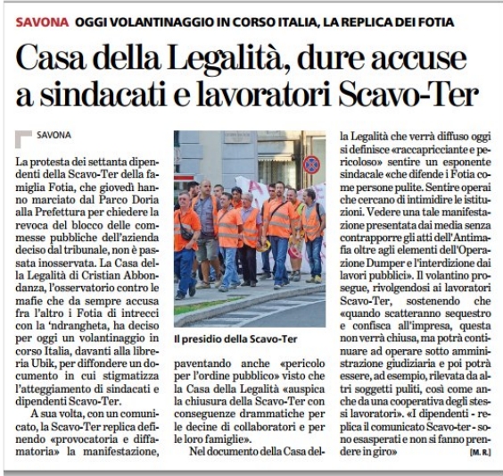 L'articolo de La Stampa. I FOTIA parlando di possibili disordini 