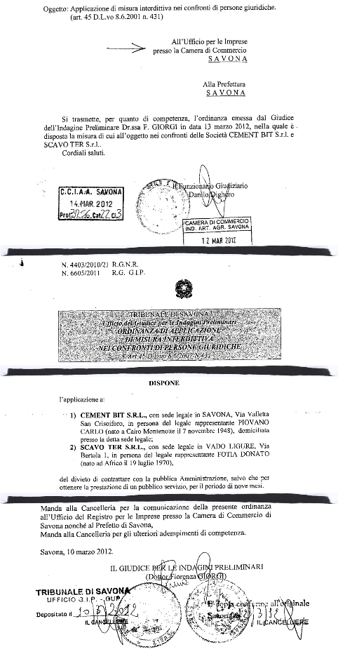 estratto interdizione SCAVO-TER dei FOTIA