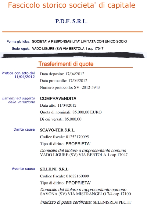 estratto visura camerale passaggio quote PDF SRL dai FOTIA ai FOTIA