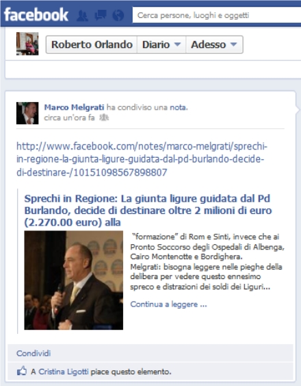 Melgrati scrive su bacheca fb di Roberto Orlando