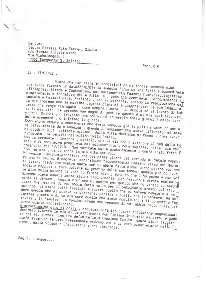 Raccomandata di Francesco FAZZARI a Giulia e Rita FAZZARI - 1