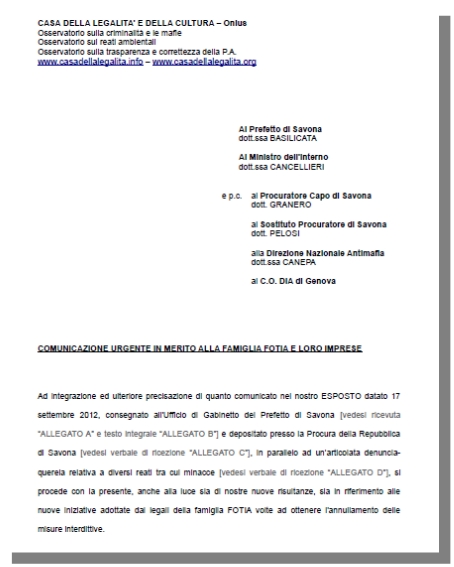 Prima pagina esposto sul gruppo FOTIA