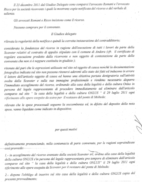 Provvedimento del Giudice Alberto Princiotta
