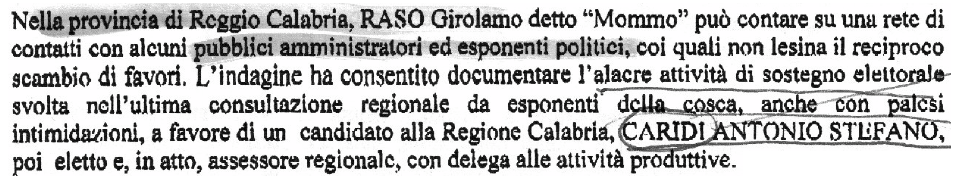 Estratto del documento dove è indicato il passaggio su CARIDI