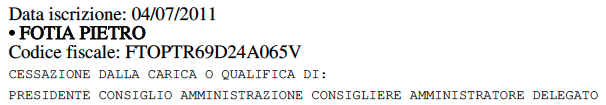 Cessazione carica Pietro FOTIA nella PDF SRL