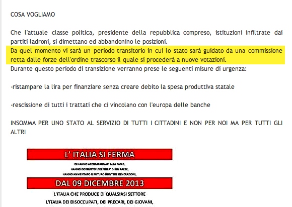 Piattaforma dei FORCONO e "coordinamento 9 dicembre 2013"