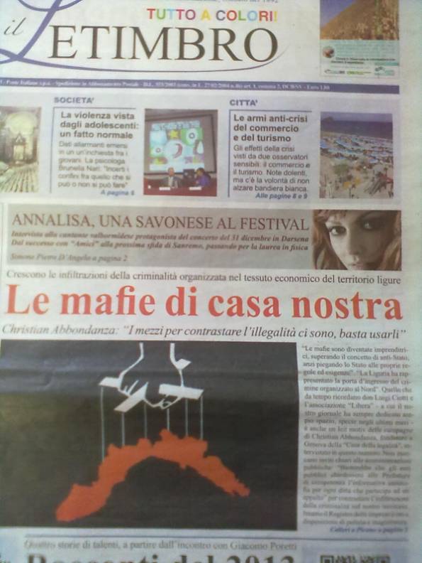 Il Letimbro - gennaio 2013 - apertura sulla mafia in Liguria