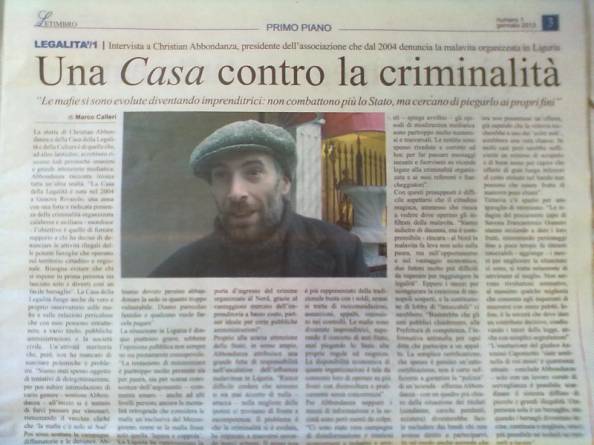 Il Letimbro - gennaio 2013 - apertura sulla mafia in Liguria