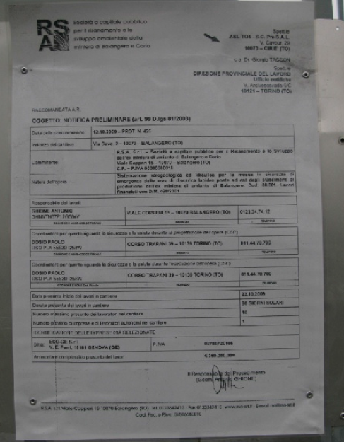 comunicazione cantiere Piemonte con importo lavori superiore