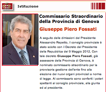il Commissario della Provincia di Genova, FOSSATI (PD)