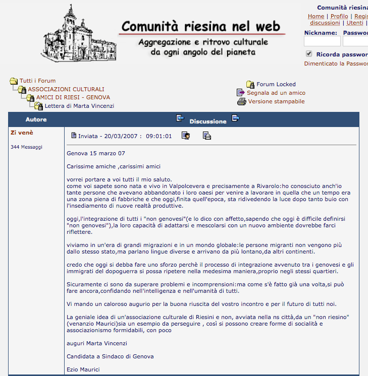 LETTERA VINCENZI AMICI DI RIESI 2007