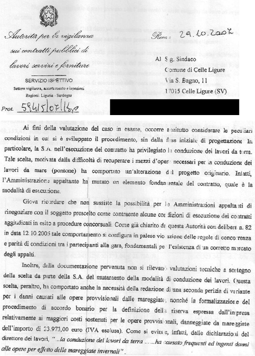 Estratto comunicazione Autorità di Vigilanza