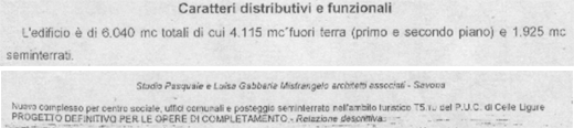 Il volume indicato nella relazione del progetto